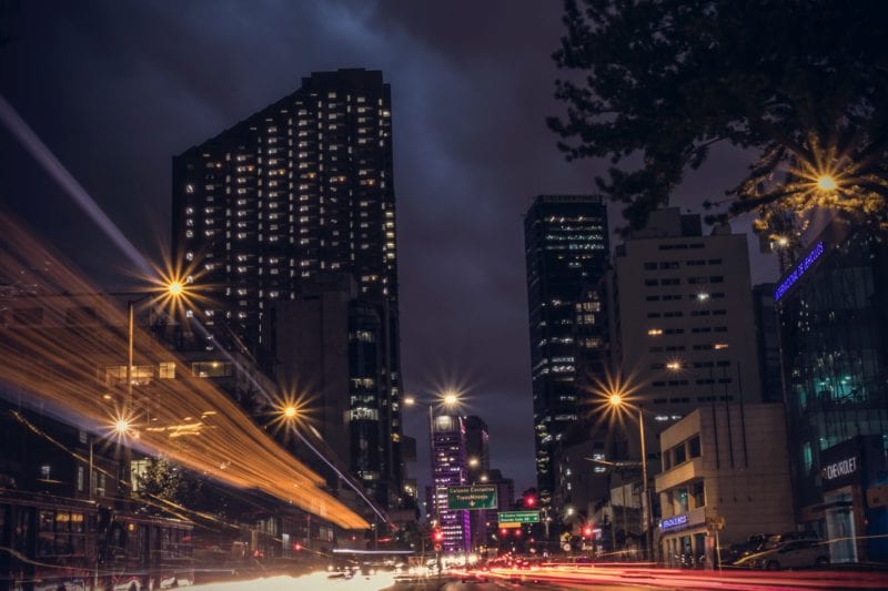 Health insurance in Colombia: Bogota's skyline at night