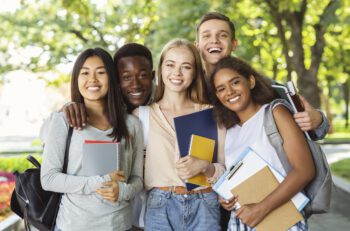 Group of international students having fun after studying img student health advantage