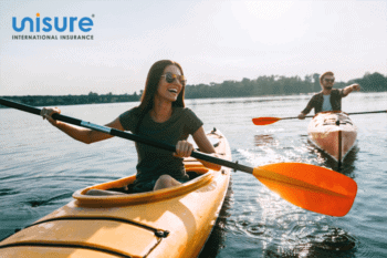 man and woman kayaking-new unisure logo unisure life insurance