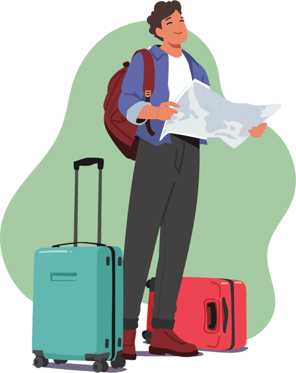 travel man with background Plans to travel to costa rica