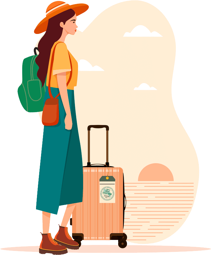 costa rica travel Vector illustration of boho style traveller, with hat and luggage.